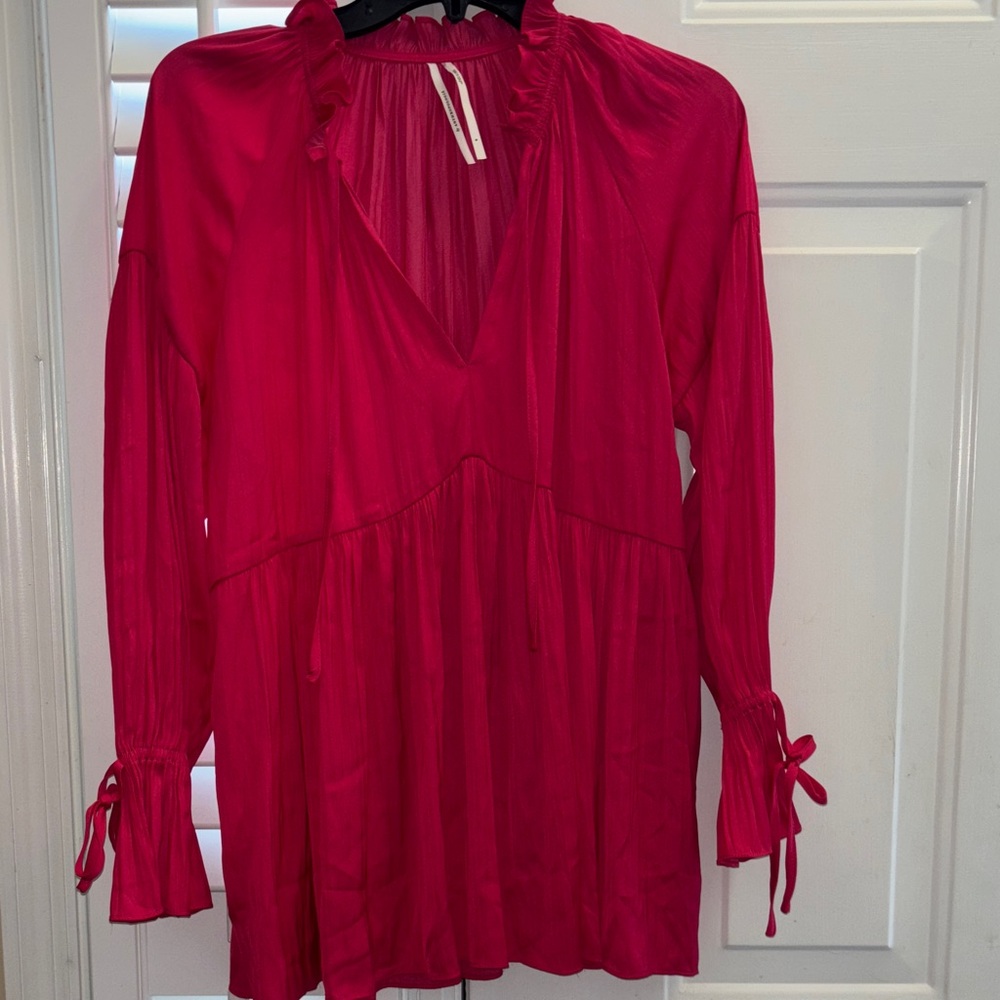 Anthropologie Fuchsia Ruffled Blouse small